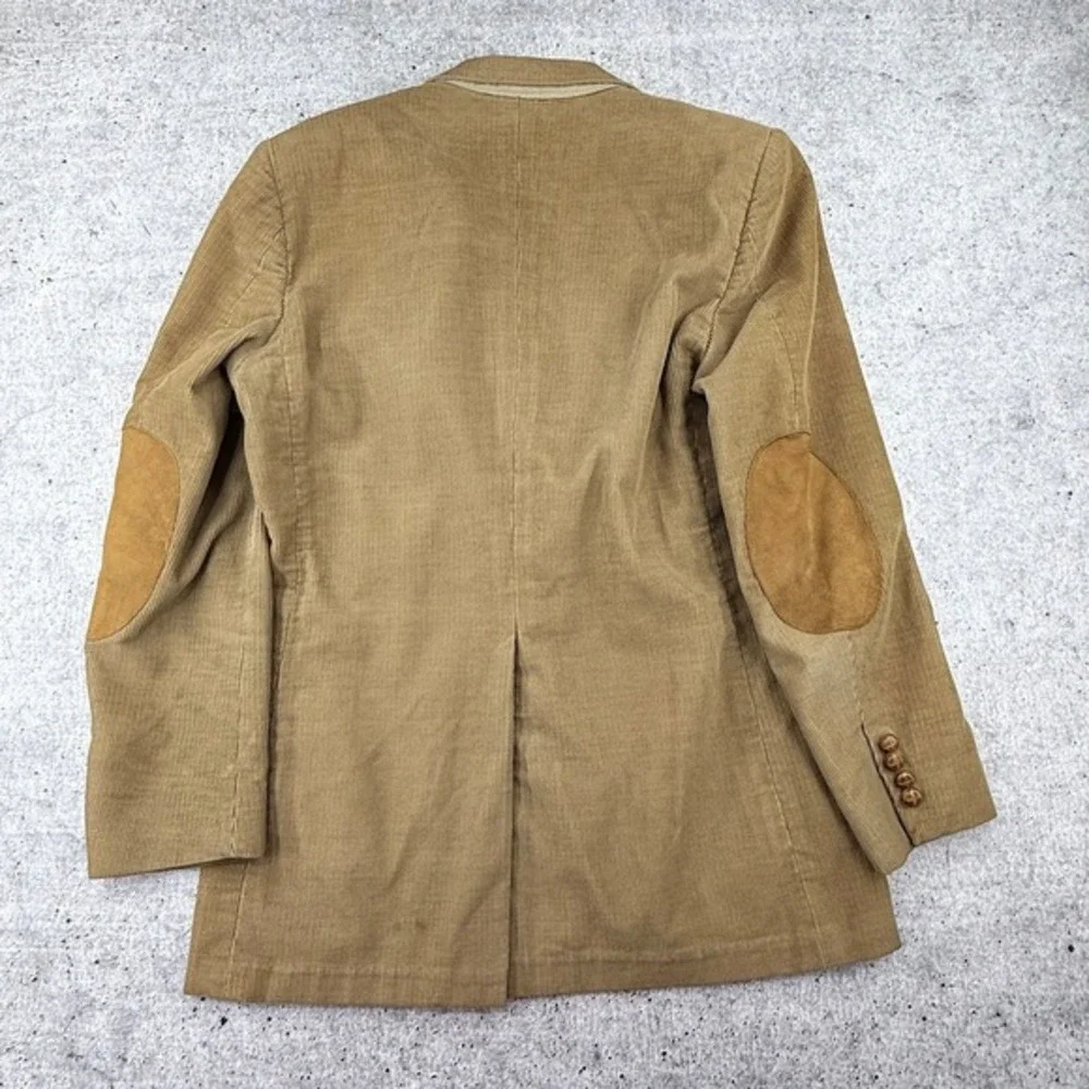 Vintage The Gallery Haggar Tan Corduroy Elbow Patch Blazer Size 40 Made in USA